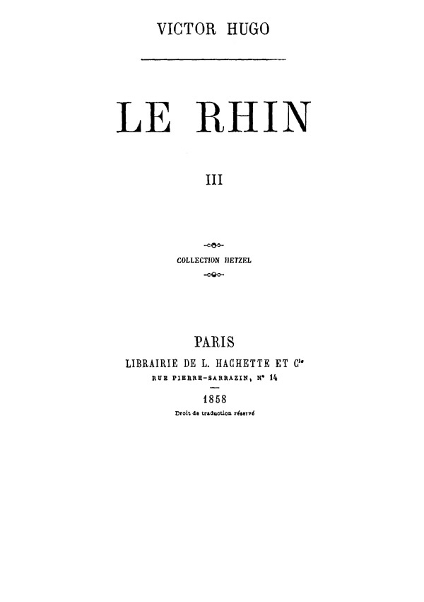 Copertina di Le Rhin, Tome III, di Victor Hugo