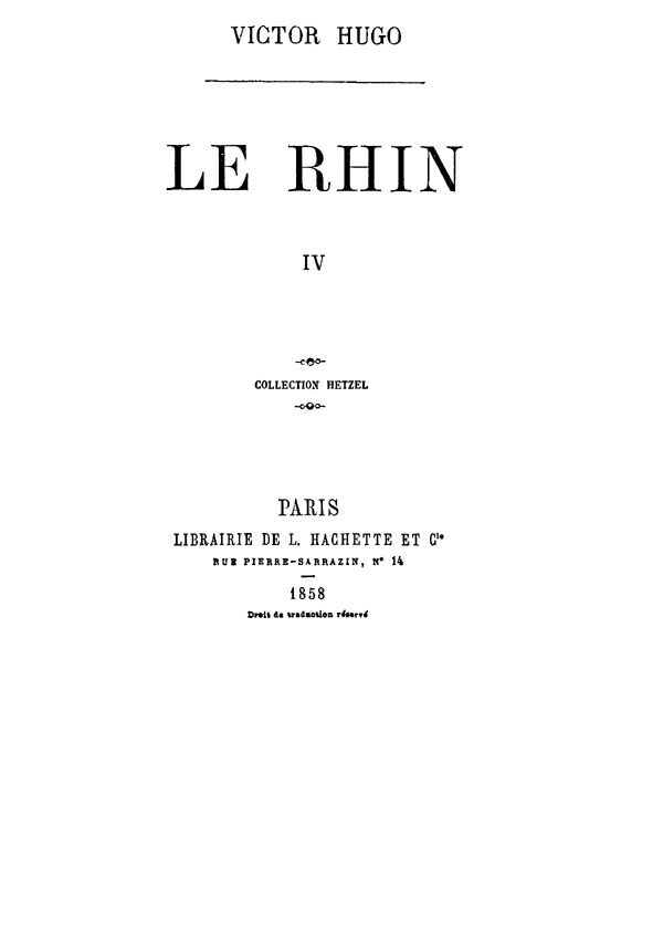 Cover of Le Rhin, Tome IV by Victor Hugo