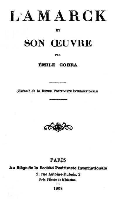 Copertina di Lamarck et son OEuvre, di Emile Corra
