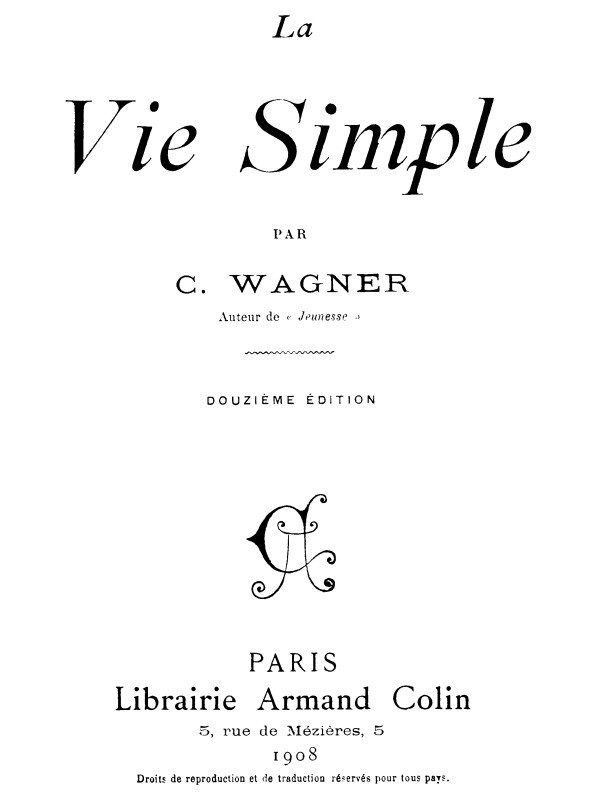 Copertina di La vie simple, di Charles Wagner