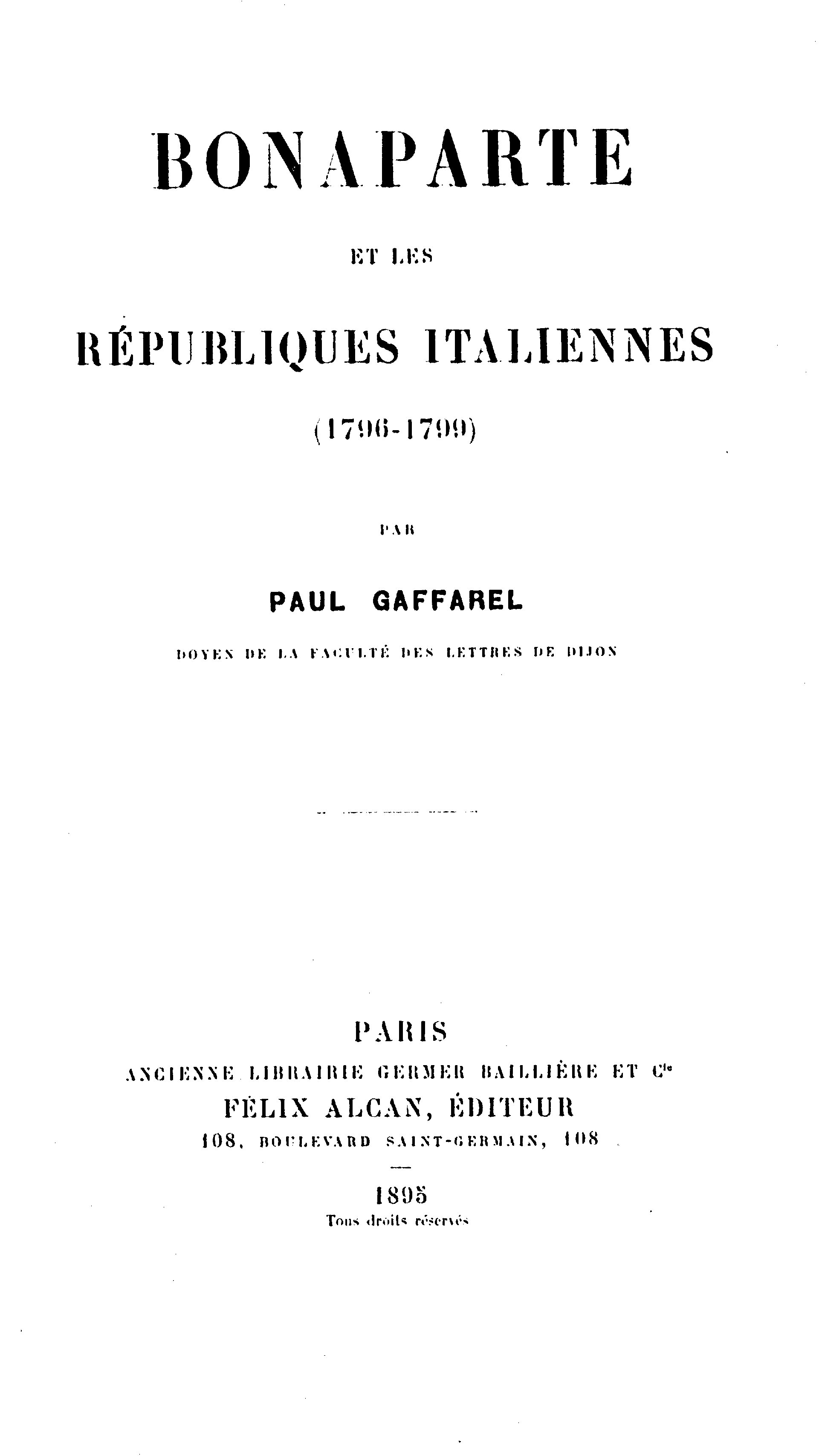 Portada de Bonaparte et les Républiques Italiennes (1796-1799), de Paul Gaffarel