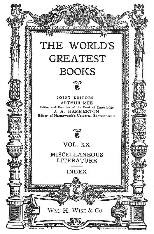 Copertina di The World's Greatest Books — Volume 20 — Miscellaneous Literature and Index, di Anonymous