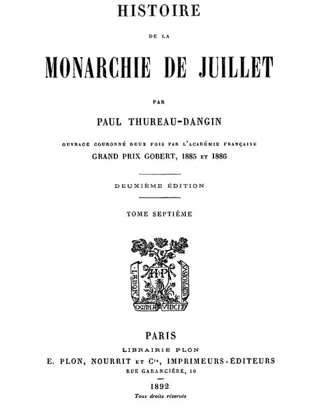 Portada de Histoire de la Monarchie de Juillet (Volume 7 / 7), de Paul Thureau-Dangin