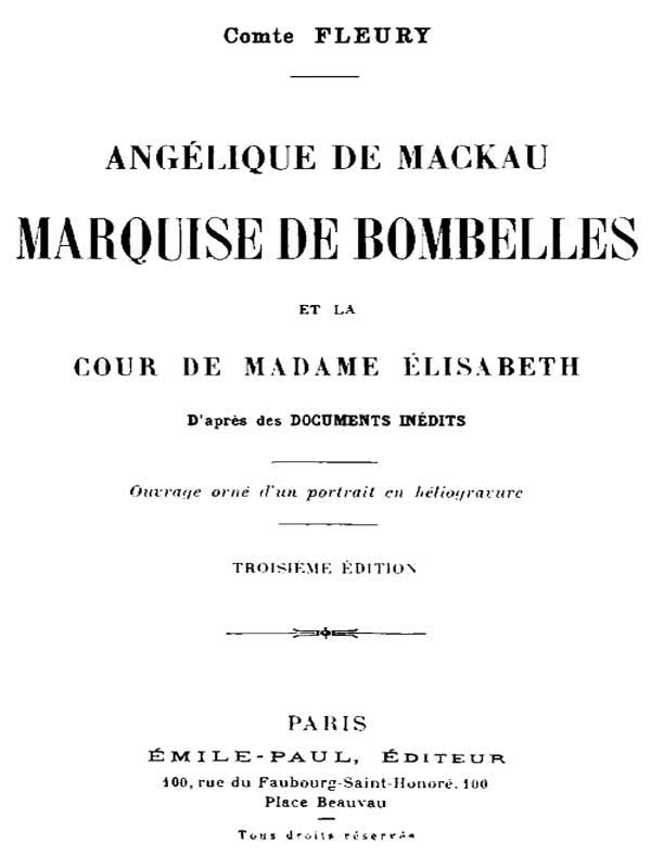 Copertina di Angélique de Mackau, Marquise de Bombelles, et la Cour de Madame Élisabeth, di comte Maurice Fleury