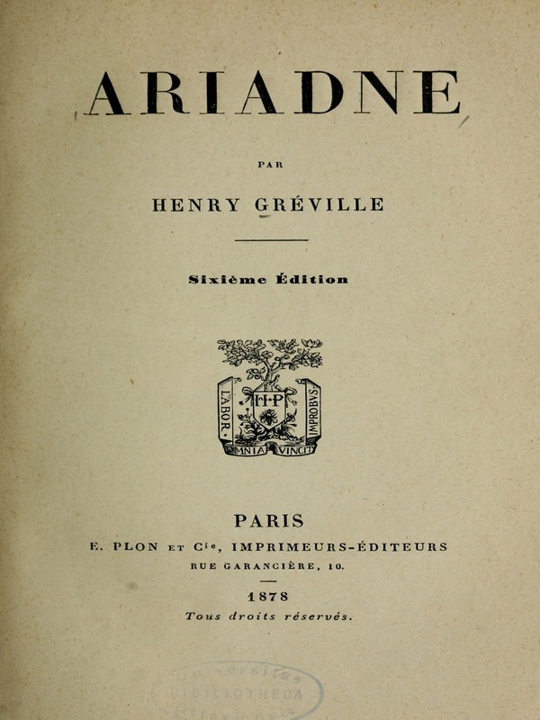 Operculum “Ariadne”, auctore Henry Gréville