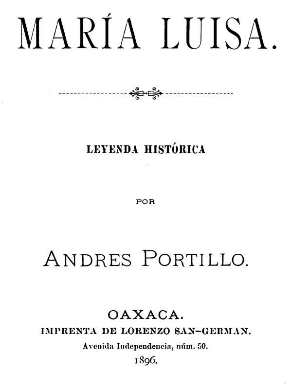 Cover of María Luisa, Leyenda Histórica by Andrés Portillo