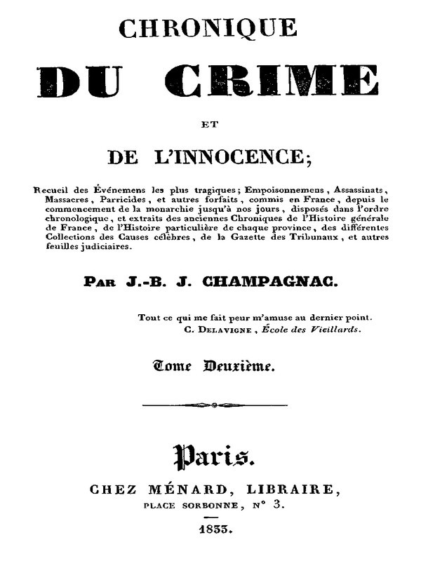 Copertina di Chronique du crime et de l'innocence, tome 2/8 / Recueil des événements les plus tragiques;..., di J.-B.-J. Champagnac