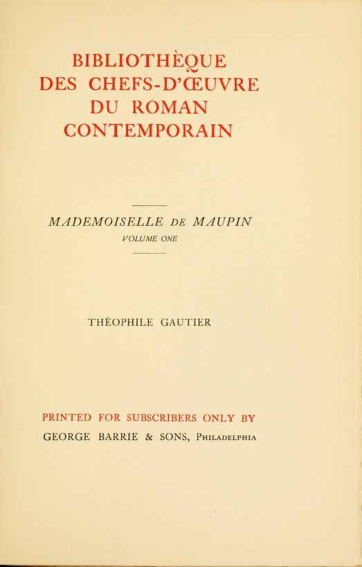Portada de Mademoiselle de Maupin, Volume 1 (of 2), de Théophile Gautier