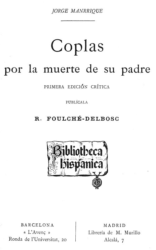 Portada de Coplas por la muerte de su padre, de Jorge Manrique