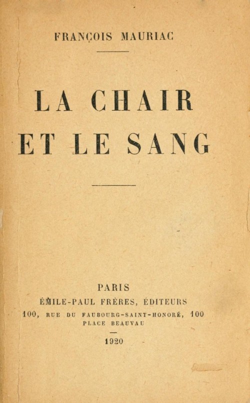 Copertina di La chair et le sang, di François Mauriac