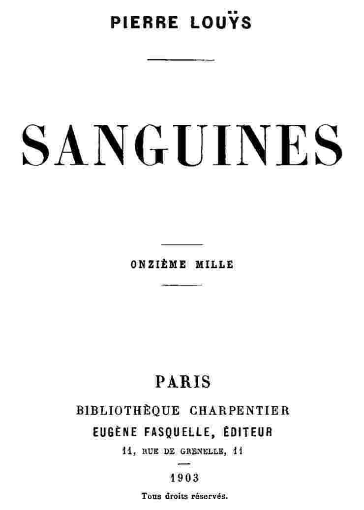 Copertina di Sanguines, di Pierre Louÿs