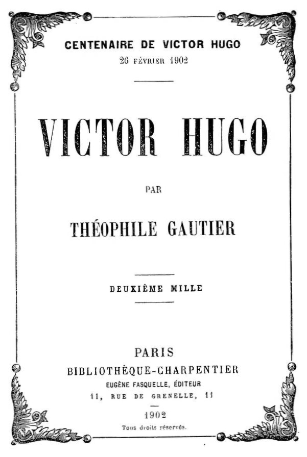 Copertina di Victor Hugo, di Théophile Gautier