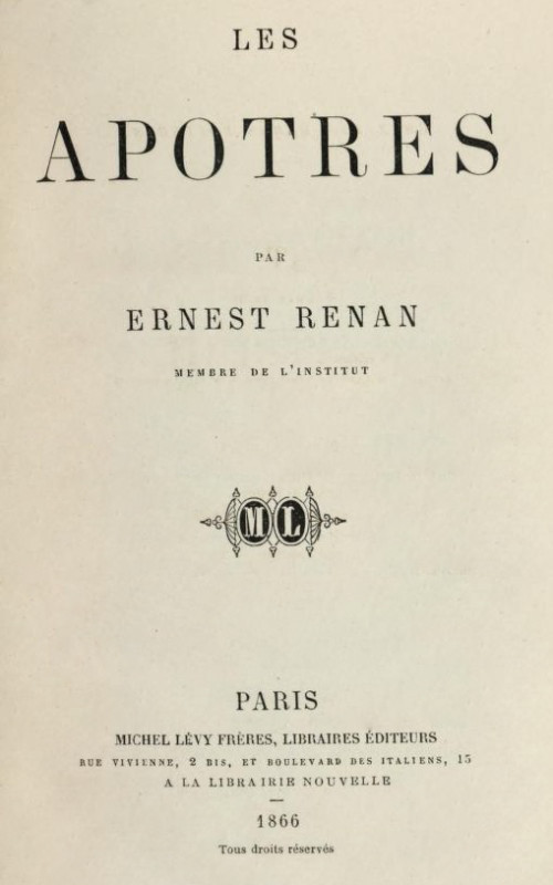Copertina di Les apôtres, di Ernest Renan