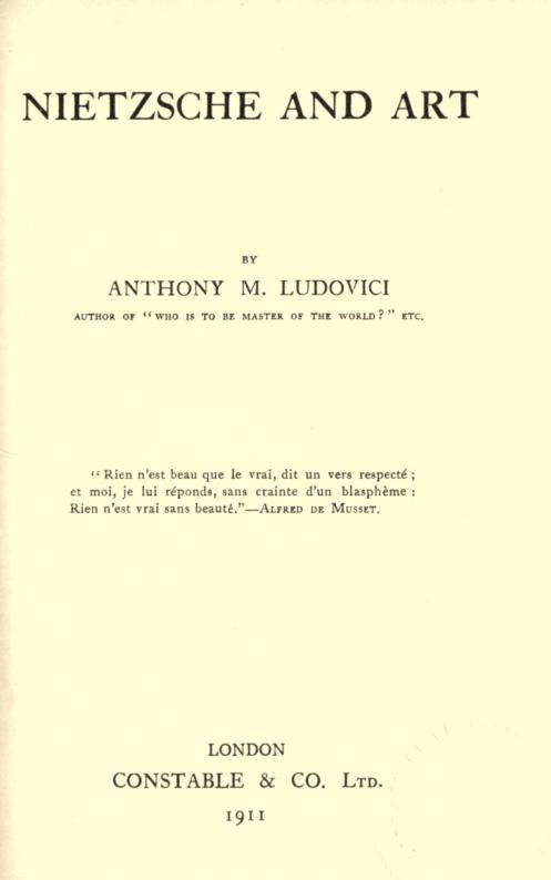 Couverture de Nietzsche and Art par Anthony M. Ludovici