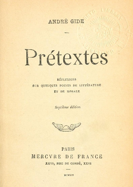 Copertina di Prétextes: Réflexions sur quelques points de littérature et de morale, di André Gide