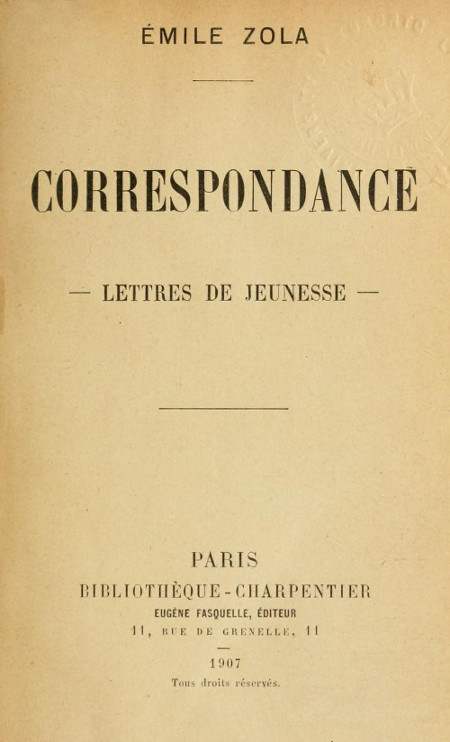 Copertina di Correspondance: Lettres de jeunesse, di Émile Zola