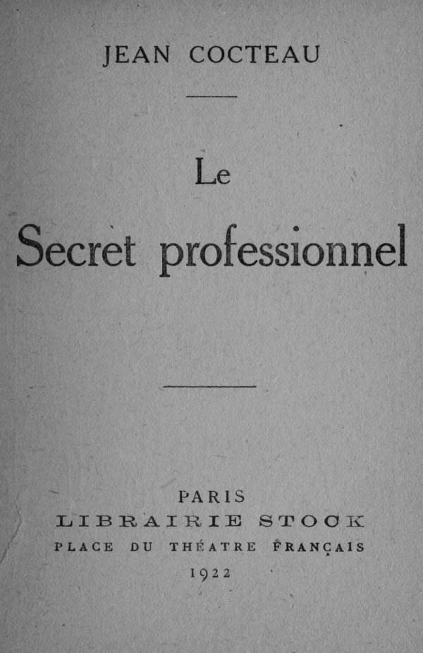 Copertina di Le Secret professionnel, di Jean Cocteau