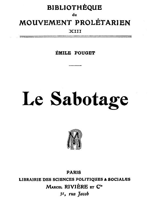 Copertina di Le Sabotage, di Emile Pouget
