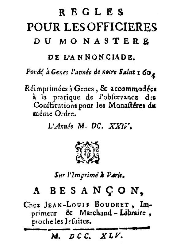 Copertina di Regles pour les officieres du monastere de l'Annonciade, fondé à Genes l'année de notre Salut 1604, di Ordine della Santissima Annunziata