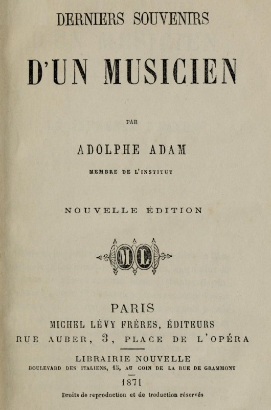 Copertina di Derniers souvenirs d'un musicien, di Adolphe Adam