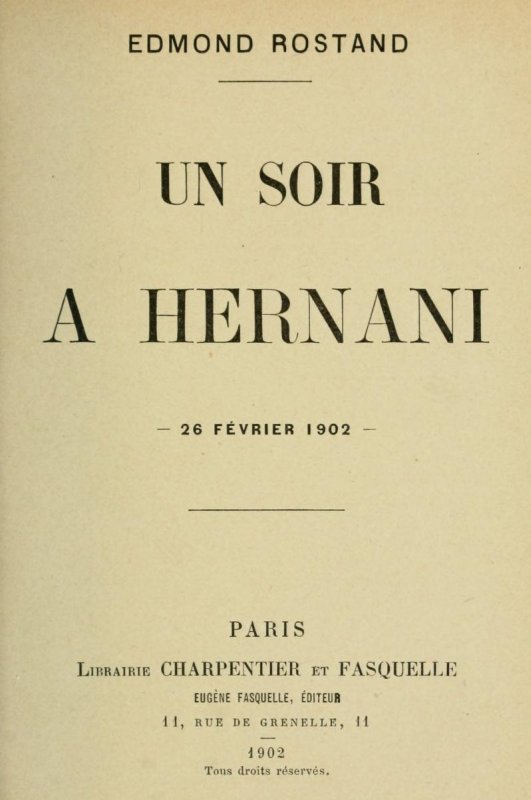 Capa de Un soir à Hernani, 26 février 1902, de Edmond Rostand