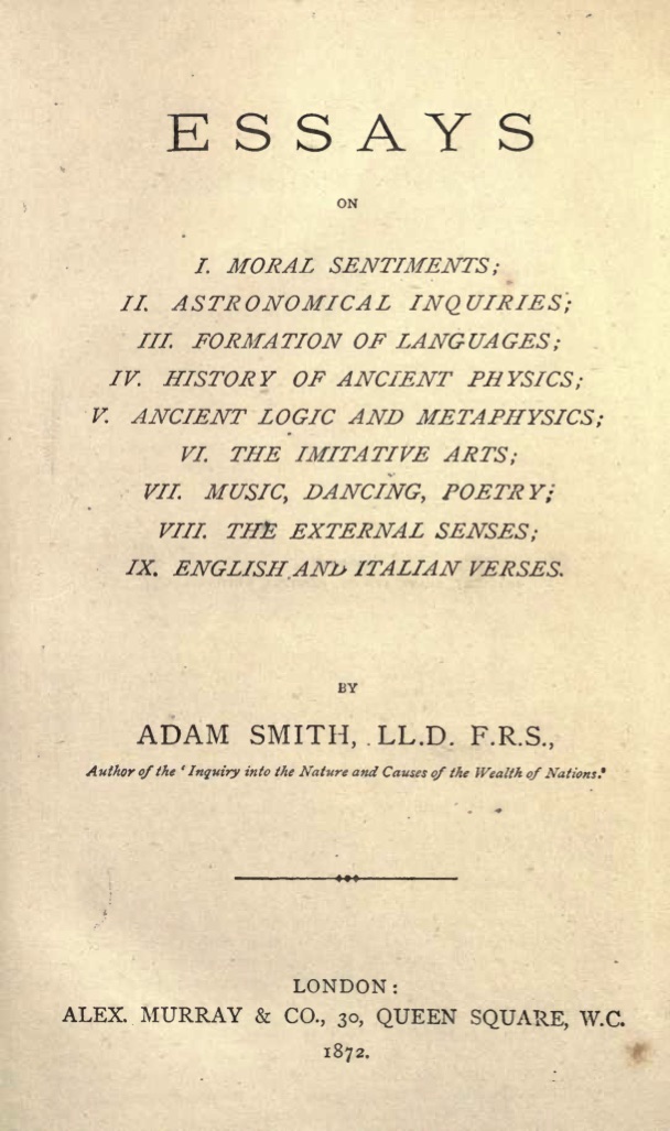 《The Essays of Adam Smith》封面,Adam Smith 著