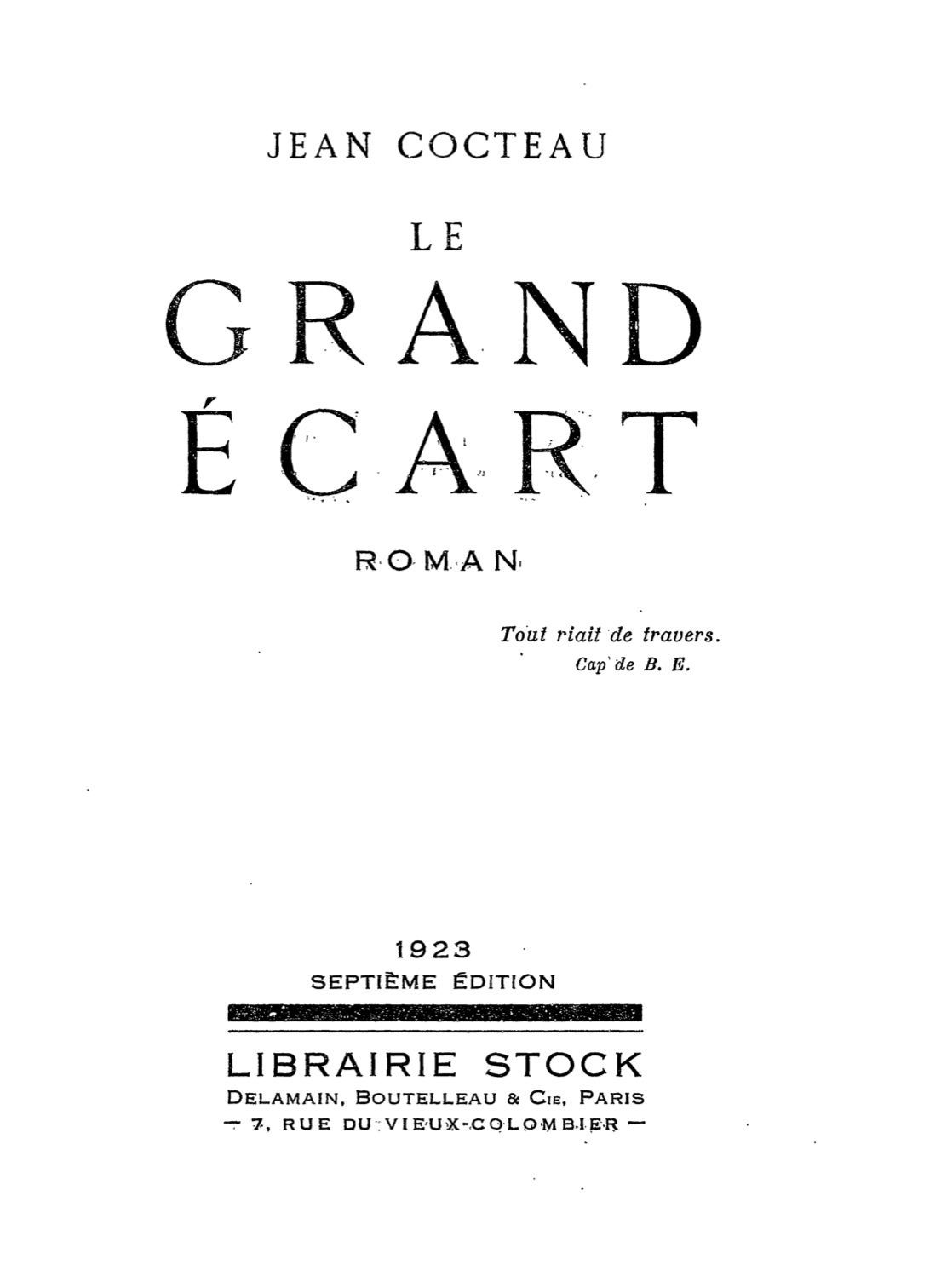 Copertina di Le Grand Écart, di Jean Cocteau