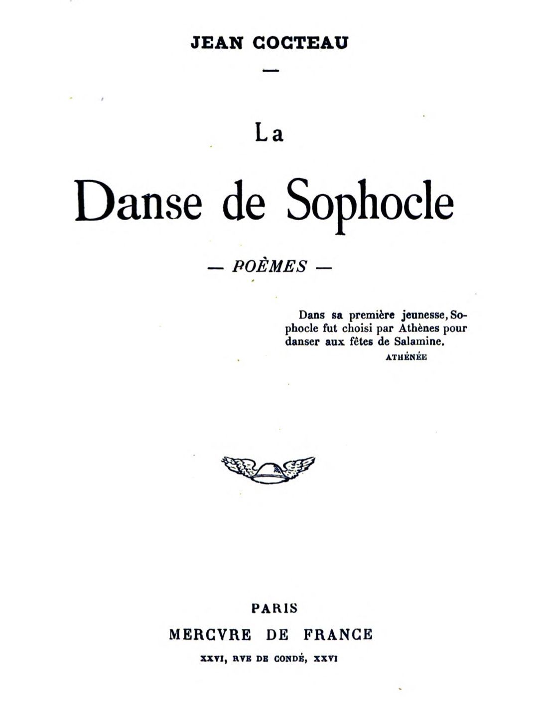 Copertina di La Danse de Sophocle: Poèmes, di Jean Cocteau