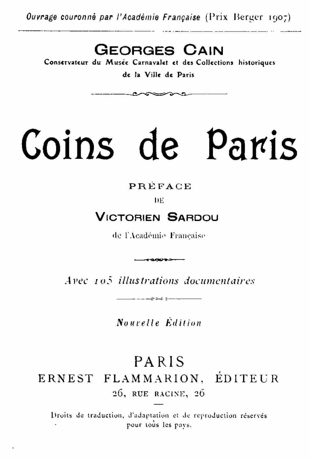 Couverture de Coins de Paris par Georges Cain