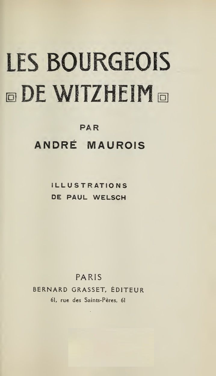 Copertina di Les Bourgeois de Witzheim, di André Maurois