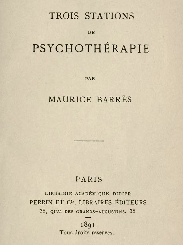 Cover of Trois Stations de psychothérapie by Maurice Barrès