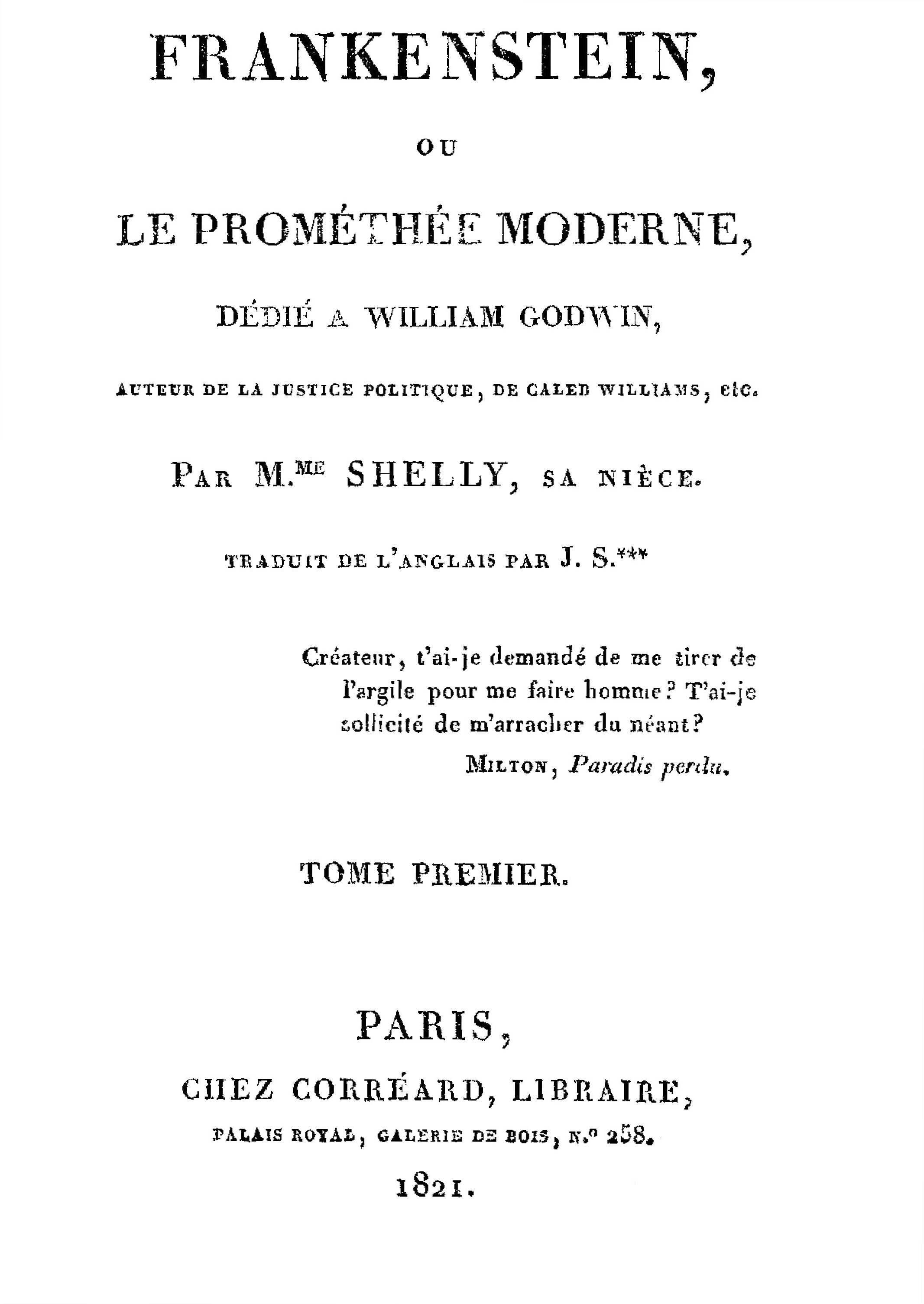 Copertina di Frankenstein, ou le Prométhée moderne Volume 1 (of 3), di Mary Wollstonecraft Shelley