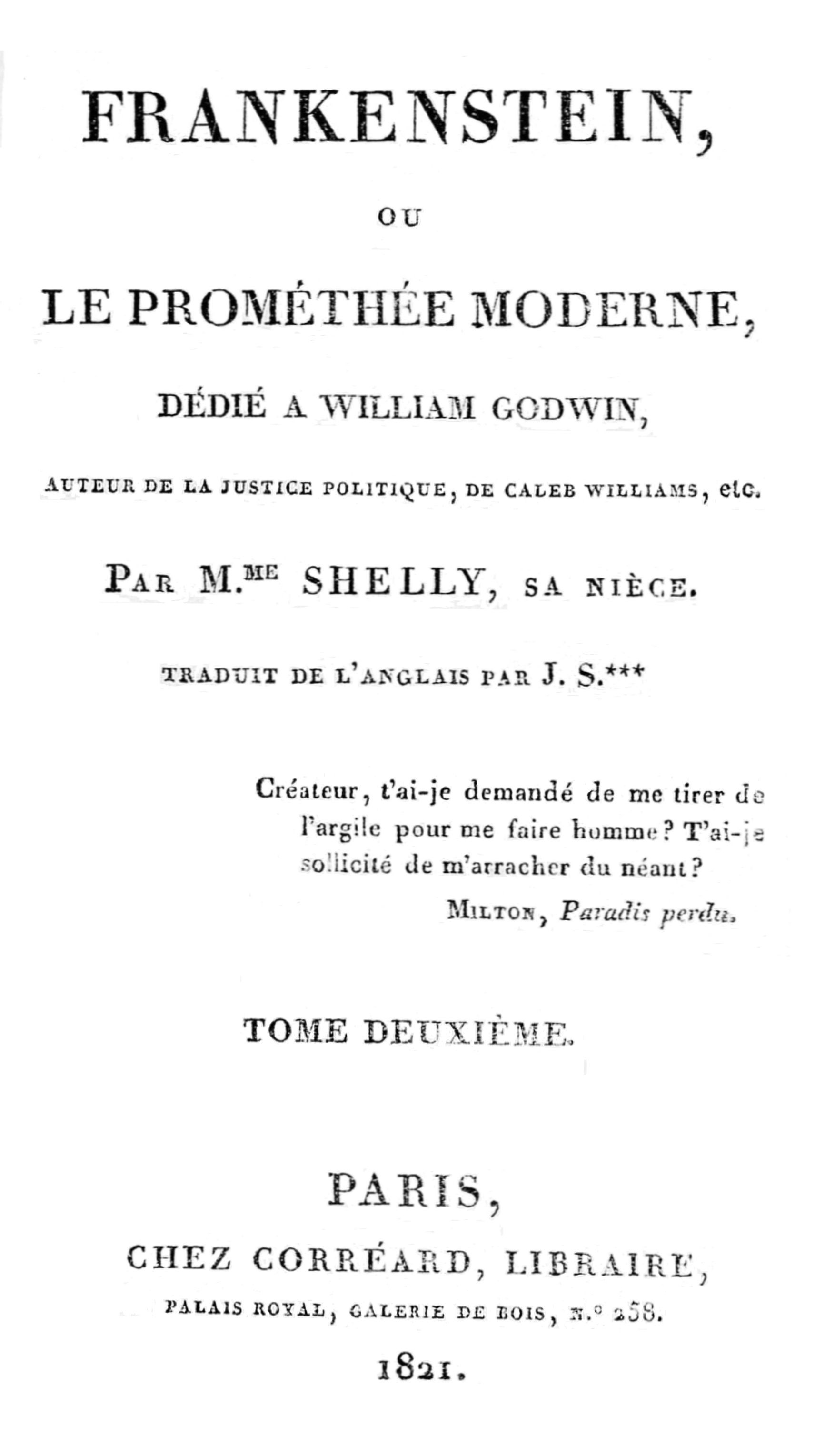 Copertina di Frankenstein, ou le Prométhée moderne Volume 2 (of 3), di Mary Wollstonecraft Shelley