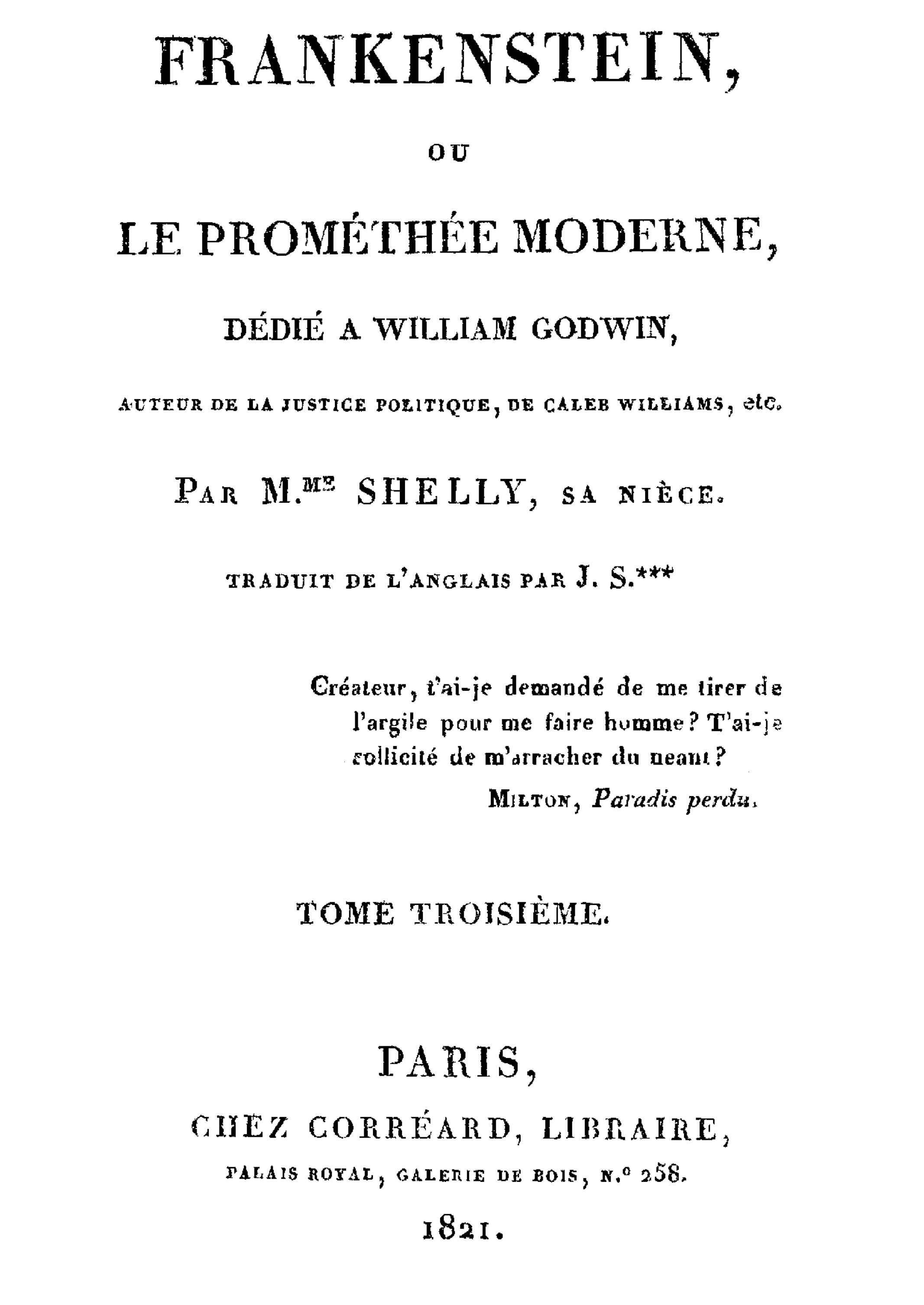 Cover of Frankenstein, ou le Prométhée moderne Volume 3 (of 3) by Mary Wollstonecraft Shelley