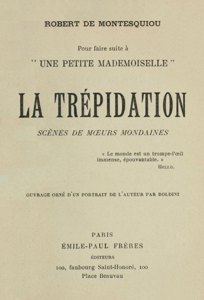 Capa de La trépidation, de comte de Robert Montesquiou-Fézensac