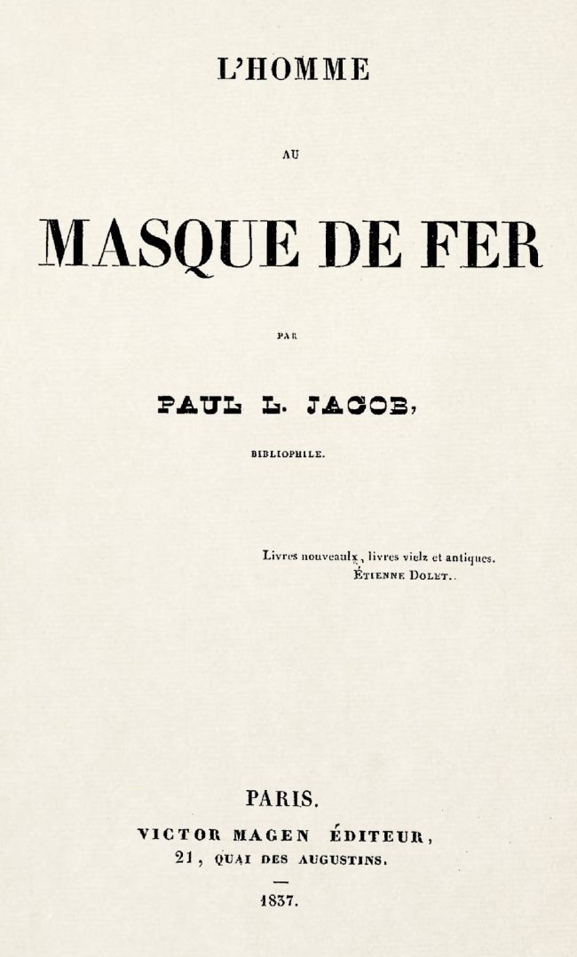 Copertina di L'homme au masque de fer, di P. L. Jacob