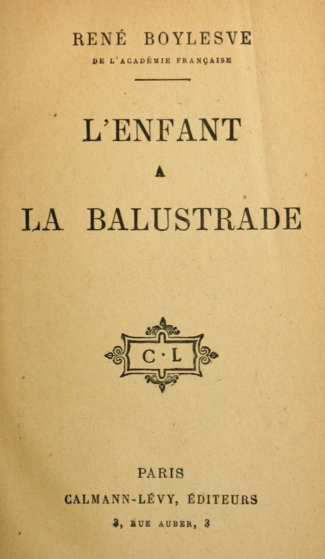 Copertina di L'enfant à la balustrade, di René Boylesve