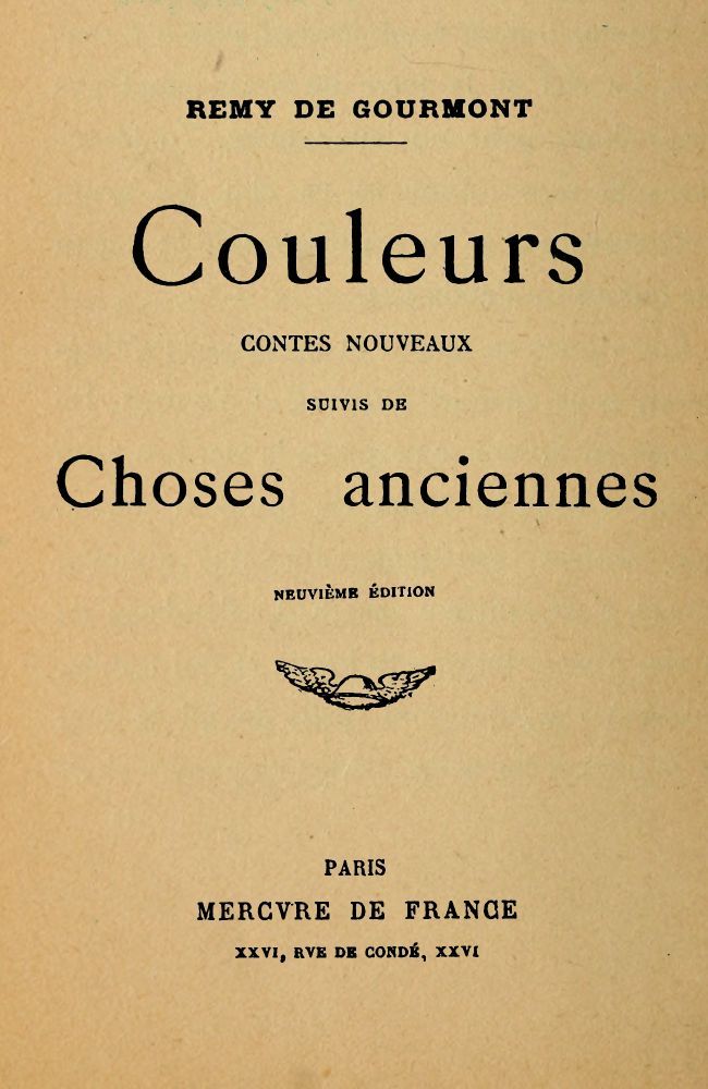 Copertina di Couleurs. Contes nouveaux; suivis de Choses anciennes, di Remy de Gourmont