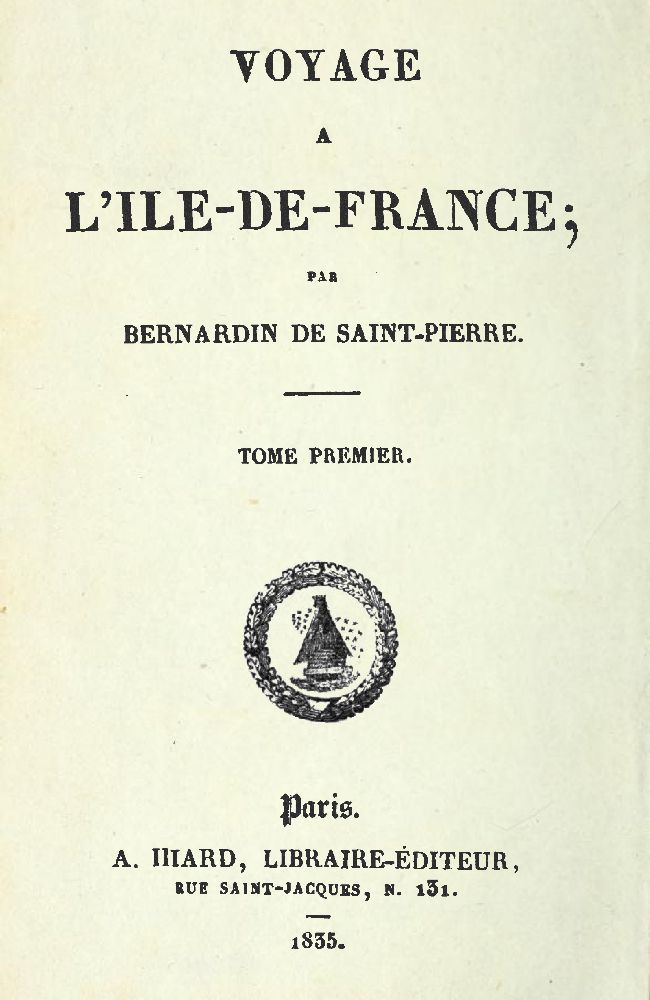 《Voyage à l'Ile-de-France (1/2)》封面,Bernardin de Saint-Pierre 著