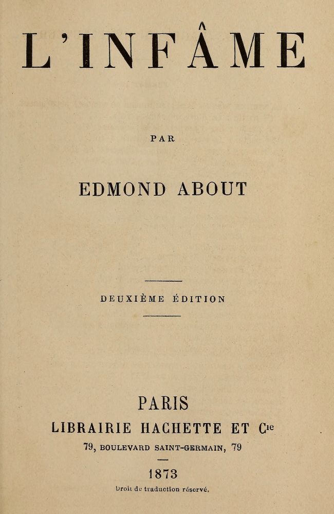 Copertina di L'infâme, di Edmond About