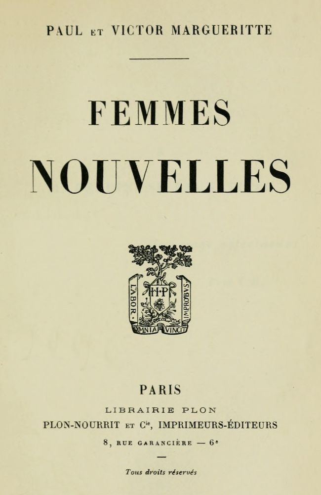 Portada de Femmes nouvelles, de Paul Margueritte; V. Margueritte