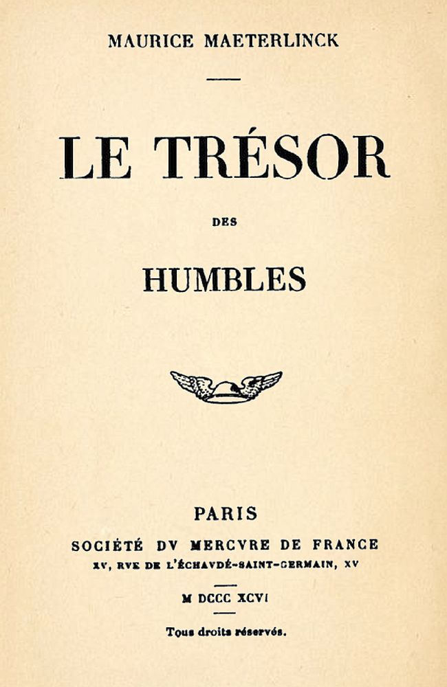 Copertina di Le trésor des humbles, di Maurice Maeterlinck