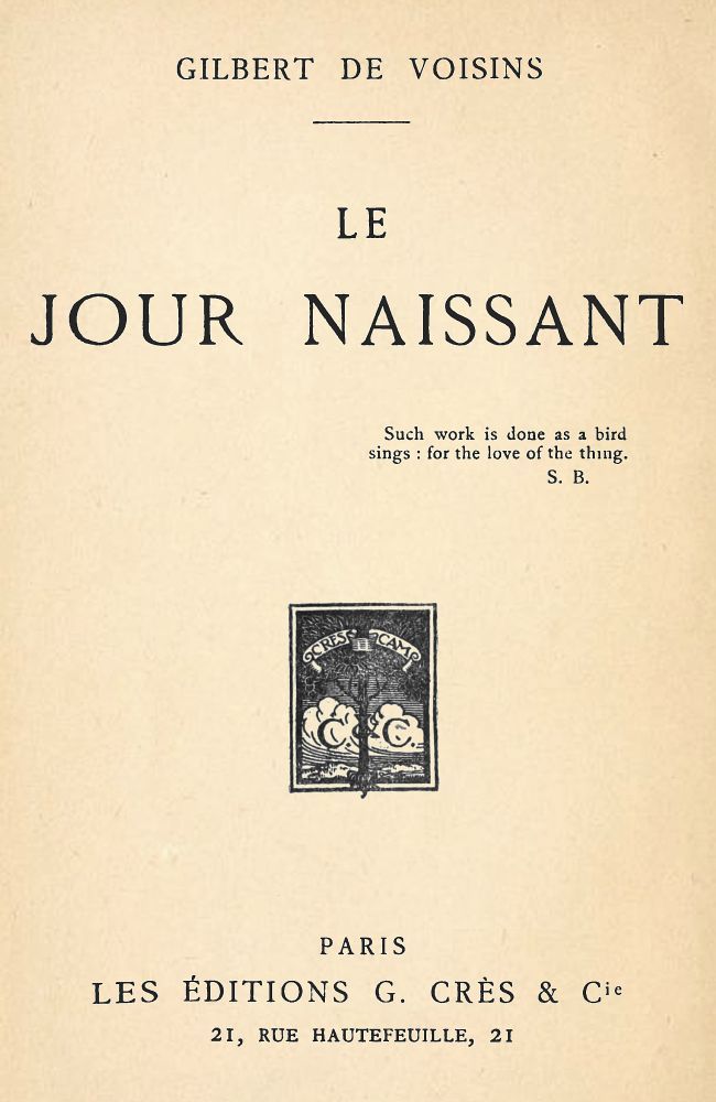 Portada de Le jour naissant, de Auguste Gilbert de Voisins
