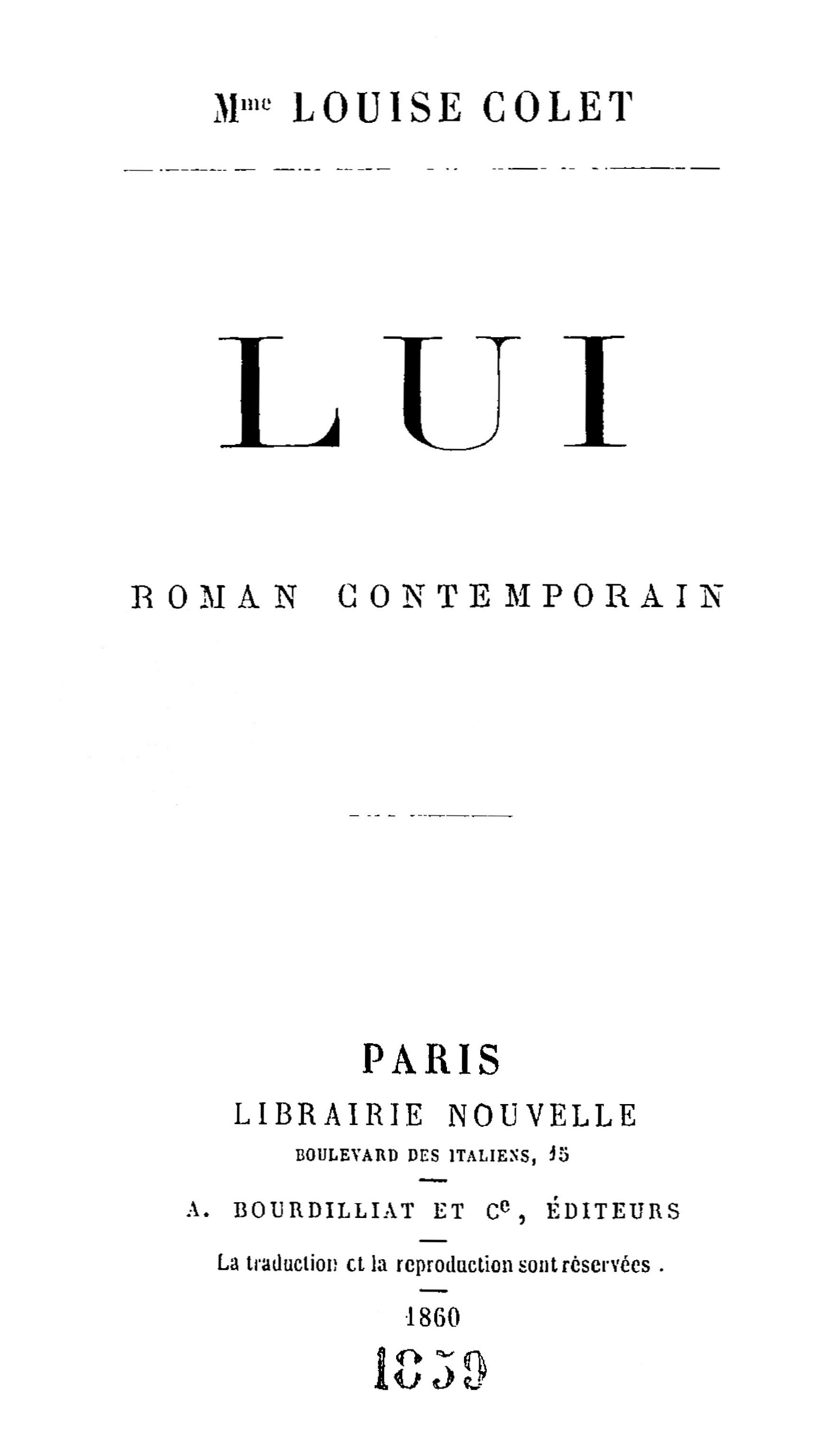 Capa de Lui: Roman contemporain, de Louise Colet