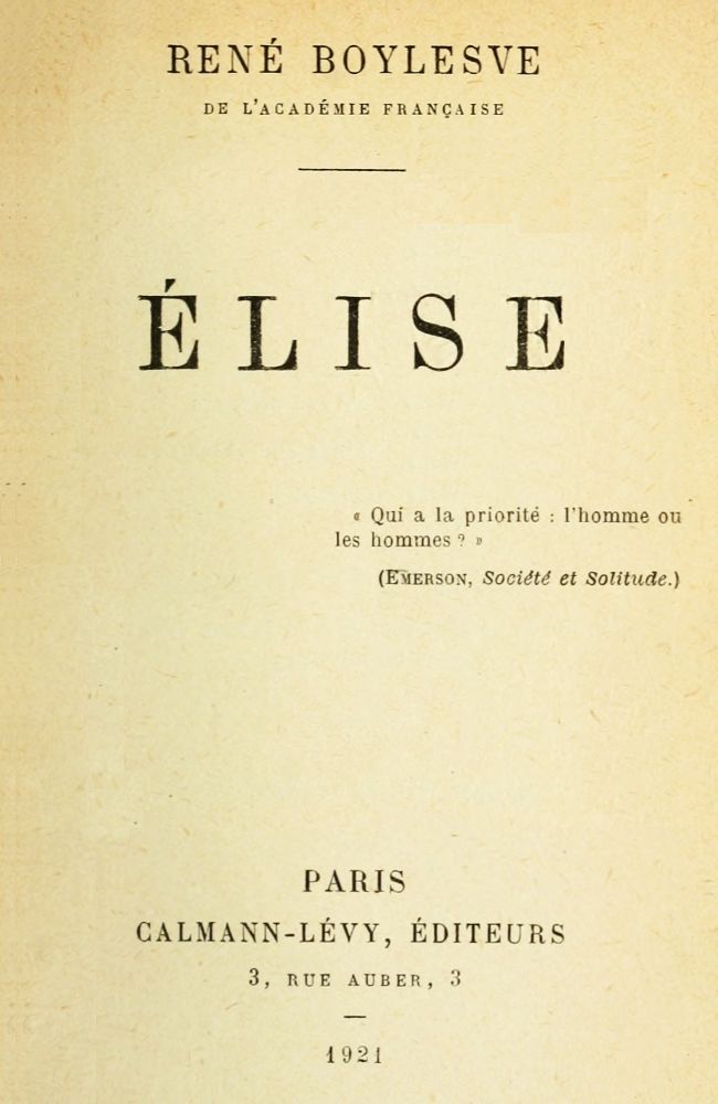 Copertina di Élise, di René Boylesve