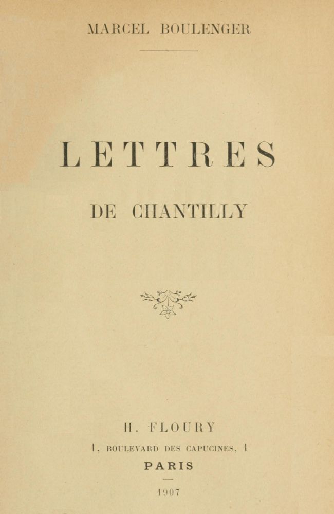 Portada de Lettres de Chantilly, de Marcel Boulenger