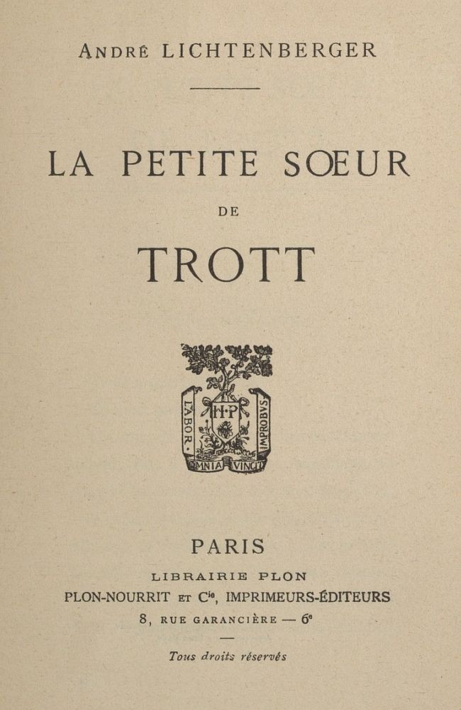 Portada de La petite sœur de Trott, de André Lichtenberger