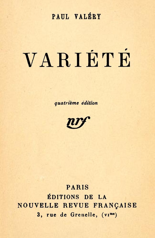 Copertina di Variété I, di Paul Valéry