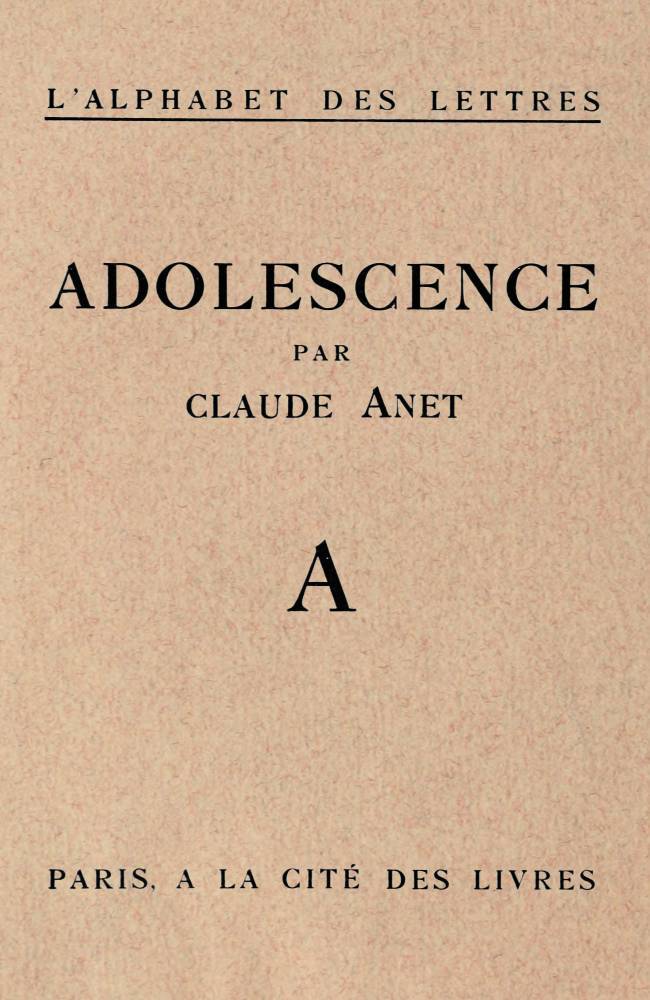 Portada de Adolescence, de Claude Anet