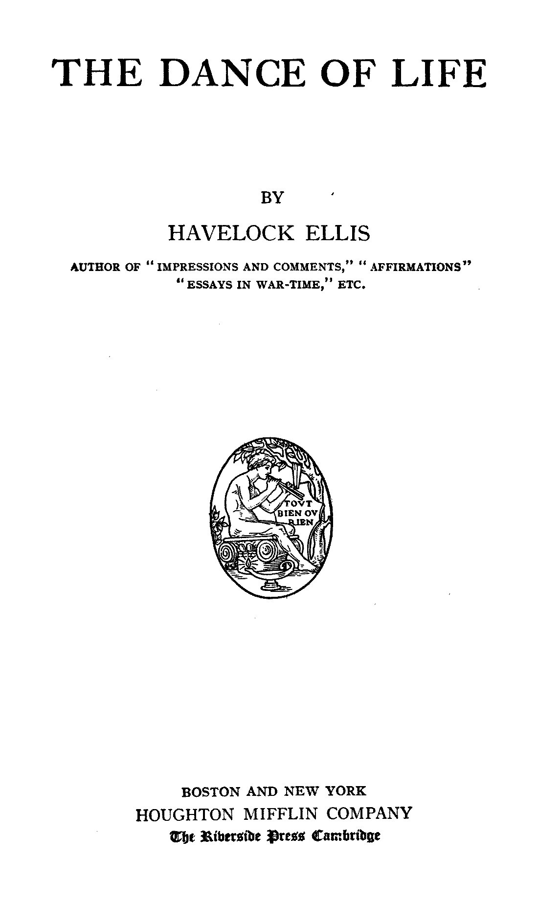 Copertina di The Dance of Life, di Havelock Ellis